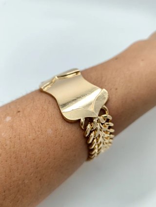 Pulsera Esclava oro 18kt doble cadena eslabón oval