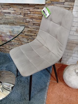 Mesa redonda cristal + 2 sillas terciopelo