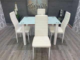 Mesa Comedor 110cm + 4 Sillas Blancas