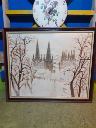 Cuadro pintado a mano paisaje invierno