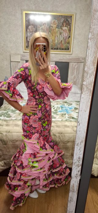 Vestido Flamenca Volantes Flores Talla Única
