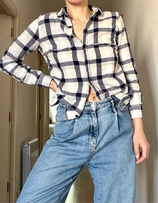 Camisa Mango cuadros azul y blanco mujer