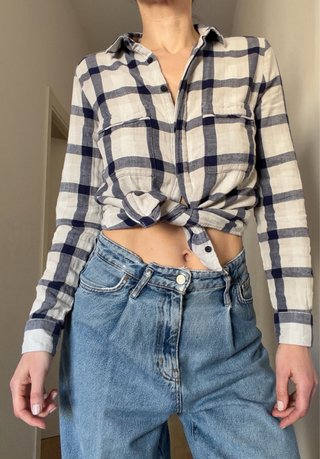Camisa Mango cuadros azul y blanco mujer