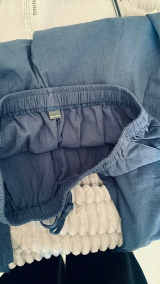 Pantalón ancho azul marino algodón