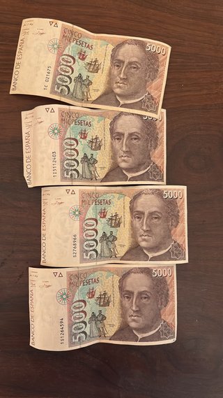 4 Billetes 5000 Pesetas Cristóbal Colón 1992
