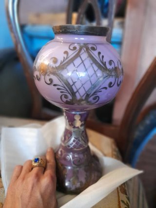 Jarrón Bohemia Cristal y Plata Morado
