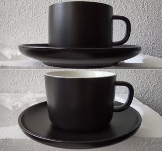 Juego 6 tazas, 6 platillos, soporte metálico