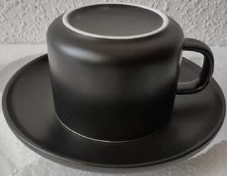 Juego 6 tazas, 6 platillos, soporte metálico