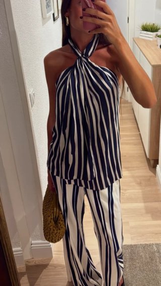 Conjunto rayas azul y blanco
