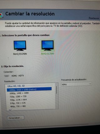 Monitor BenQ GL2580 Negro 60hz Muy buen estado