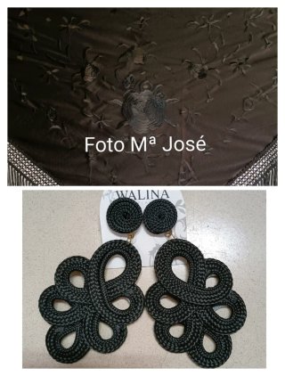 Mantoncillo negro bordado y pendientes flamenca