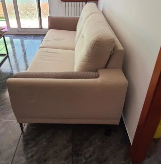 Sofá 3 plazas tela beige/multicolor