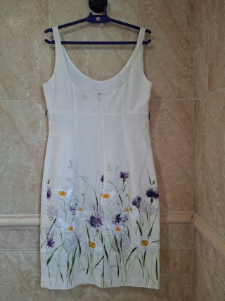 Vestido Lino/Algodón Bordado floral, Talla 42