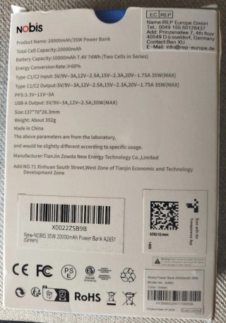 Cargador Portátil Nobis 20000mAh 35W