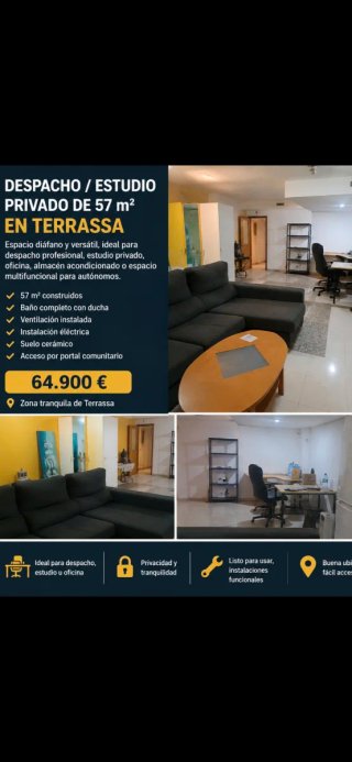 SE VENDE DESPACHO/ESTUDIO PRIVADO DE 57m² TERRASSA