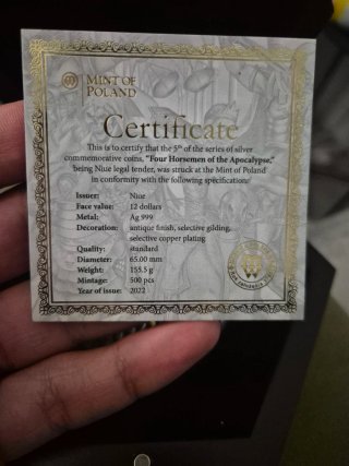Moneda 5 Onzas Plata 4 Jinetes del Apocalipsis