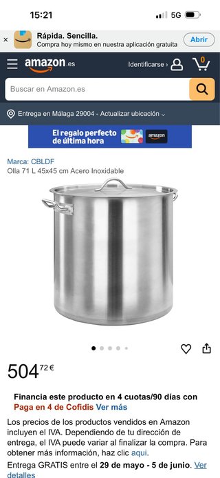 Olla Industrial 70L Acero Inoxidable