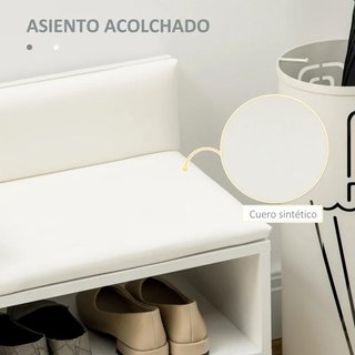 Banco Zapatero 4 Pares con Cojín Blanco 80cm