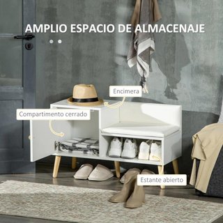 Banco Zapatero 4 Pares con Cojín Blanco 80cm