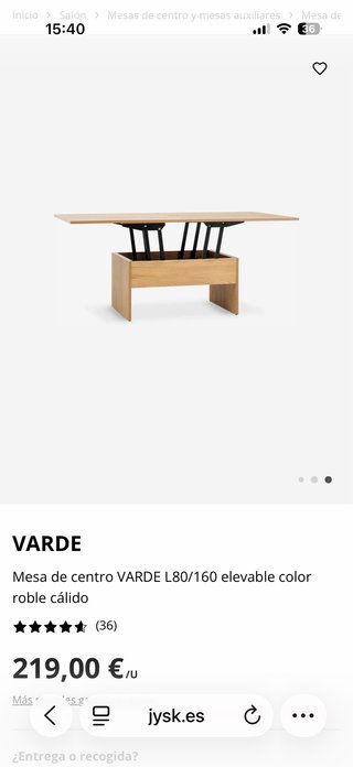 Mesa de centro elevable modelo VARDE.