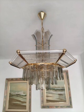 Lámpara colgante cristal y metacrilato dorada