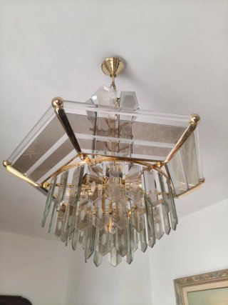 Lámpara colgante cristal y metacrilato dorada