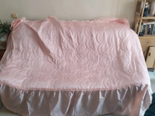 Colcha y cojín vintage rosa palo cama 135