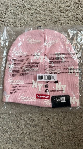 Supreme New Era Monogram Beanie Pink