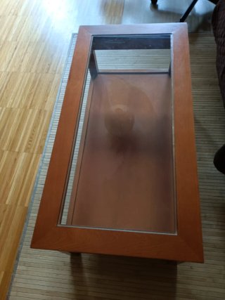 Mesa de centro elevable madera y cristal