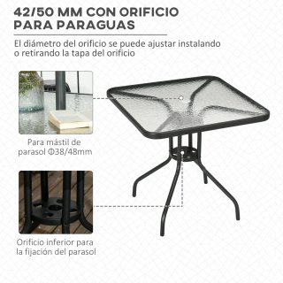 Mesa de jardín cristal y metal