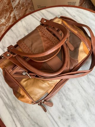 Bolso patchwork piel marrón