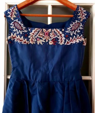 Vestido Fiesta Alta Costura Vintage Seda Bordados