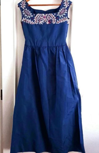 Vestido Fiesta Alta Costura Vintage Seda Bordados