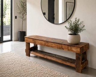Banco de madera rústico roble con balda inferior