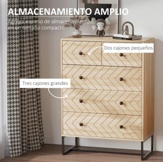 Cómoda 5 Cajones Madera y Metal