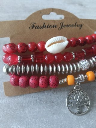 Set 4 Bracciali Rossi e Argento