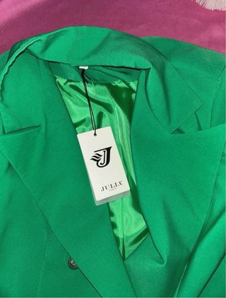 Blazer verde doppio petto con cartellino