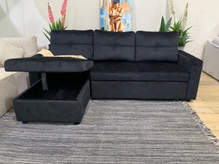 Sofá Cama Chaise Longue Terciopelo Negro 215cm