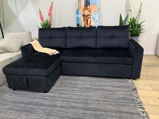 Sofá Cama Chaise Longue Terciopelo Negro 215cm