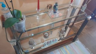 Conjunto Mueble y Espejo auxiliar cristal y dorado