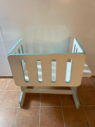 Cuna colecho madera blanca y azul