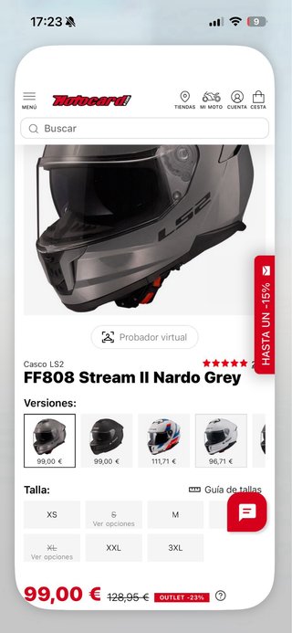 Casco Moto LS2 Stream II Gris Nardo Talla S