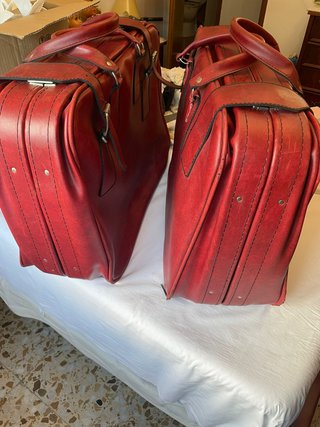 Juego 2 maletas cuero vintage rojo oscuro