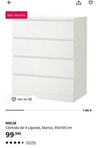 Cómoda Ikea MALM 4 cajones blanca