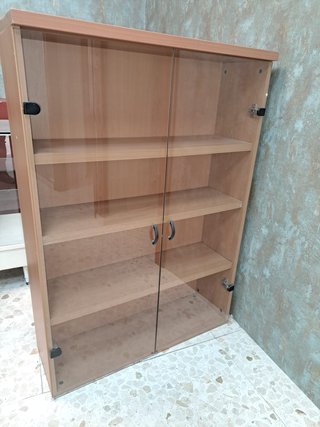 Vitrina/Estantería Madera con Puertas Cristal