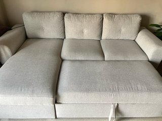 Sofá chaise longue 3 plazas beige/gris