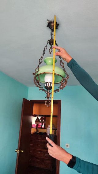 Lámpara de techo antigua verde y dorada