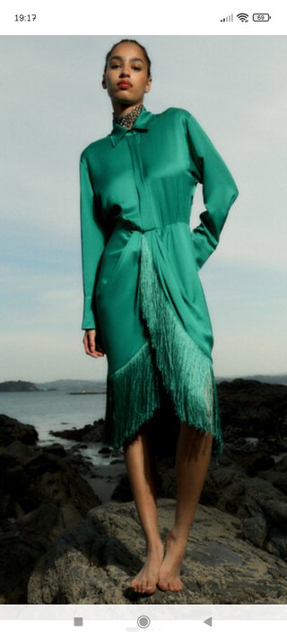 Vestido Sfera fiesta con flecos verde