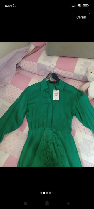 Vestido Sfera fiesta con flecos verde