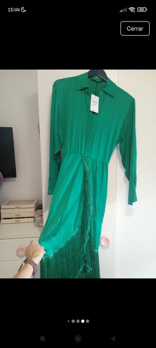 Vestido Sfera fiesta con flecos verde